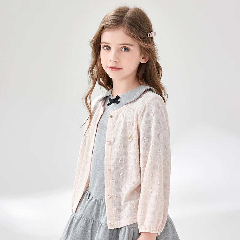 笛莎女童夏季薄款外套中大童儿童弹力洋气长空调衫-932422502