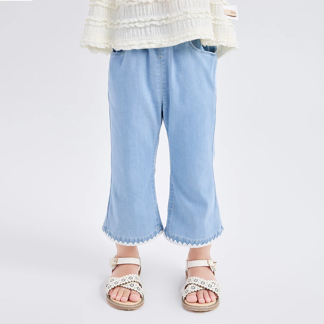 D笛莎女童裤子24夏百搭时尚休闲花边牛仔裤-13242A404