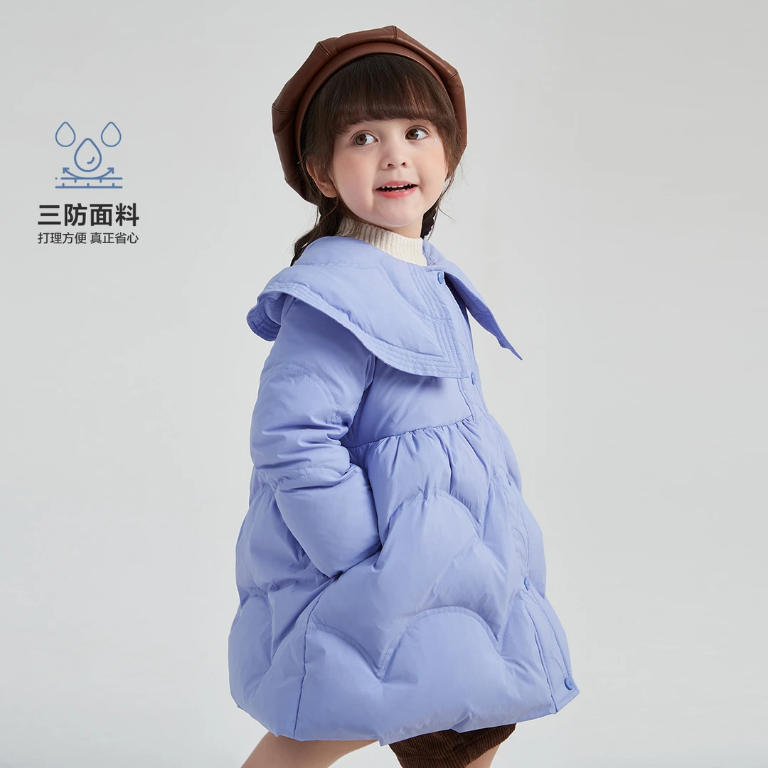D笛莎女童羽绒服冬款时尚复古斗篷领羽绒三防外套厚-132256510