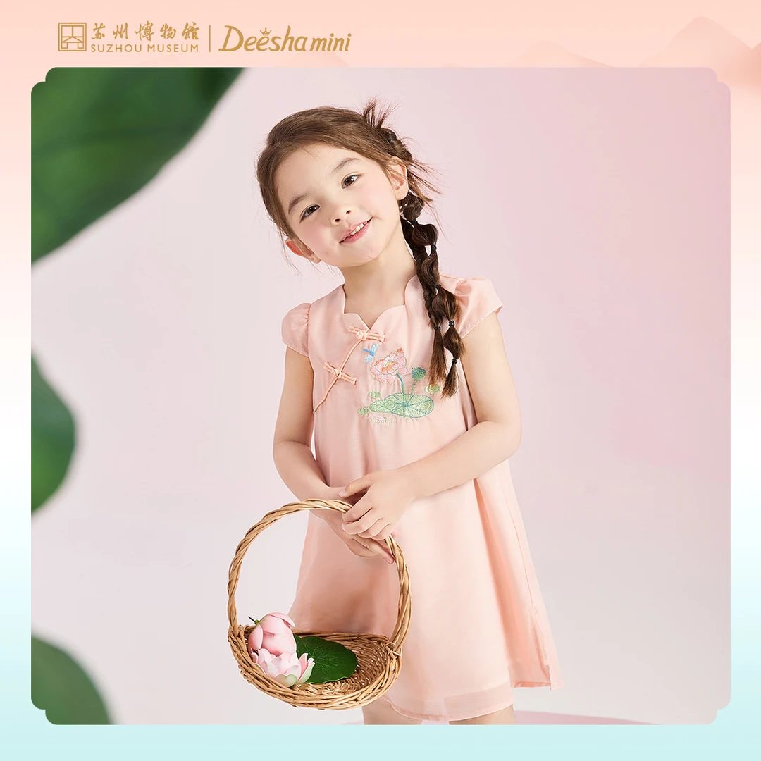 D笛莎女童夏季新款女孩甜美宝宝时尚中国风连衣裙子-13242U415