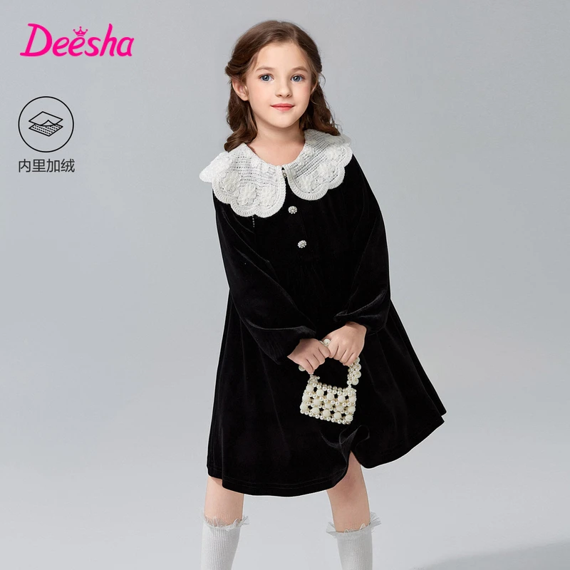 笛莎童装女童连衣裙冬季新款儿童中大童时尚公主丝绒裙-93245D301