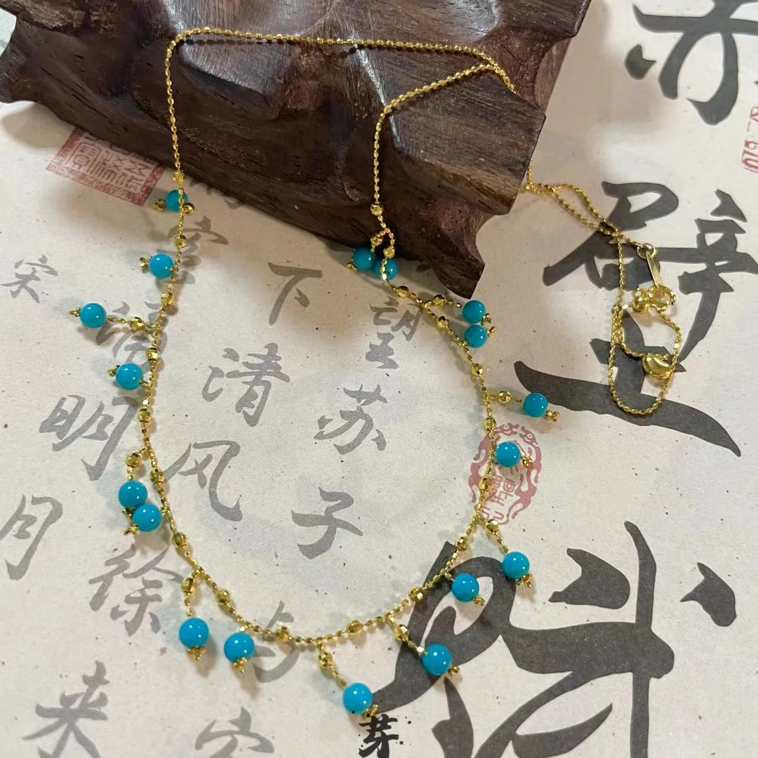 睡美人蓝松●硕果累累18K金镶嵌绿松项链长约45cm多样性发一#8793