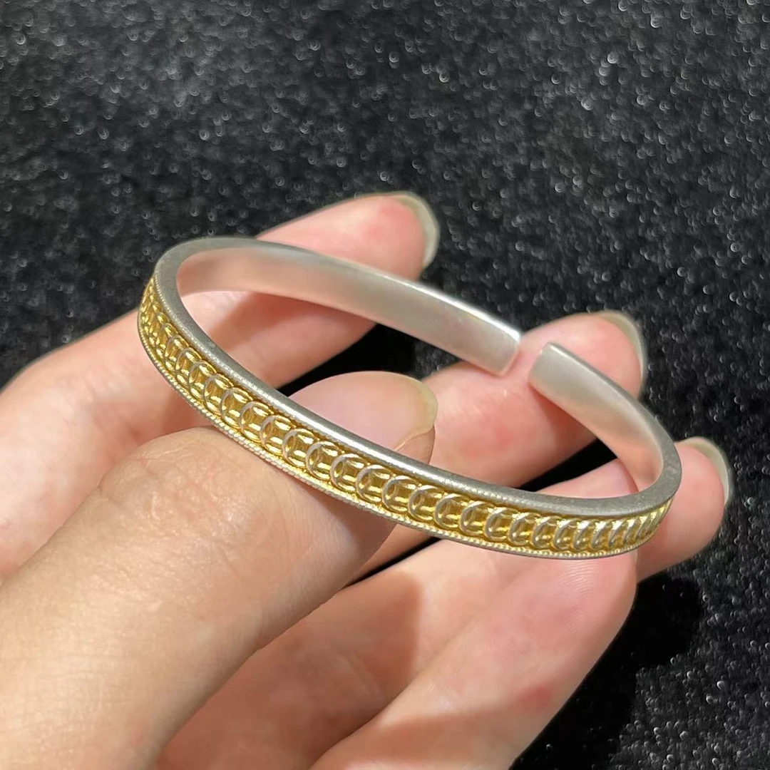 足银银制品 【闪闪珠宝】足银999.9描金铜钱开口手镯 CAN2780317