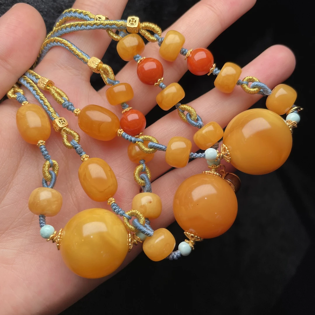 【玉氏珠宝】蜜蜡红花蜡圆珠锁骨链-约20mm 多样性发一 CAN011108