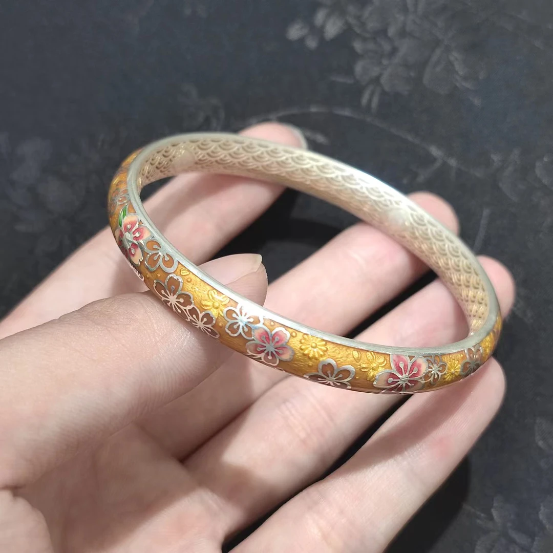 足银银制品 【玉氏甄选】足银999.9珐琅陌上花开手镯 CAN2780410