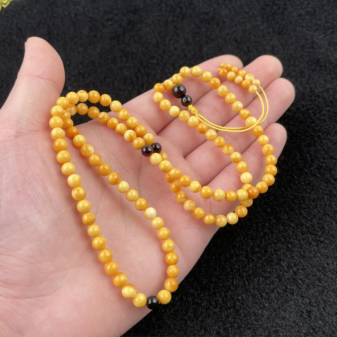 【玉氏珠宝】蜜蜡圆珠108项链-约5mm多样性 发一CAN010138