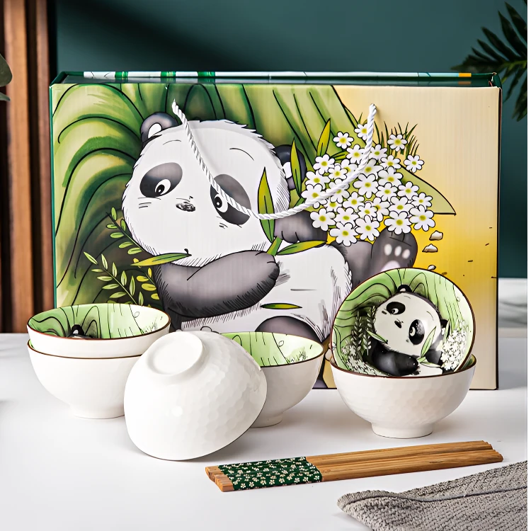 陶瓷碗碗盘可爱熊猫碗高颜值高档家用吃饭碗米饭碗动物餐具碗筷