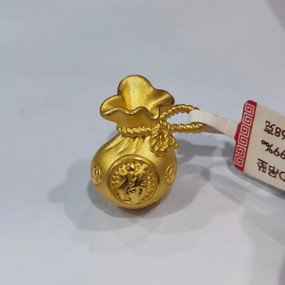 足金999吊坠3D硬金福袋工艺黄金挂坠按克真金