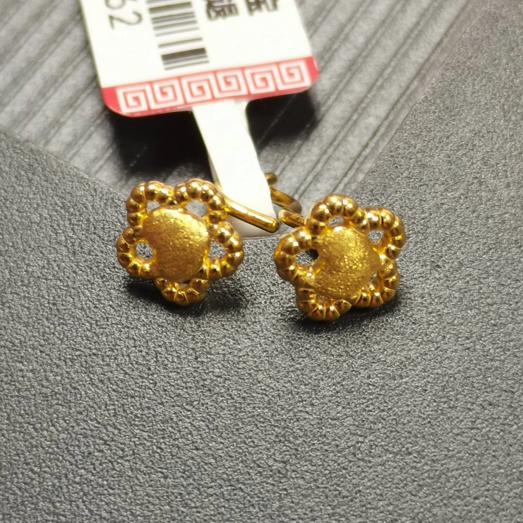 足金999耳钉3D硬金工艺耳饰真金【美云珠宝】