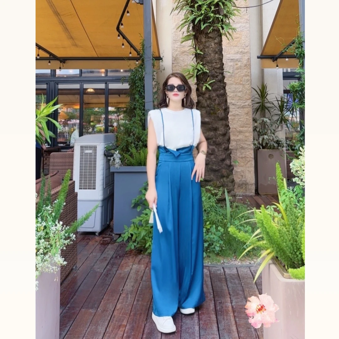 金思思【私服定制】夏气质优雅白色上衣阔腿裤宽松吊带显瘦减龄