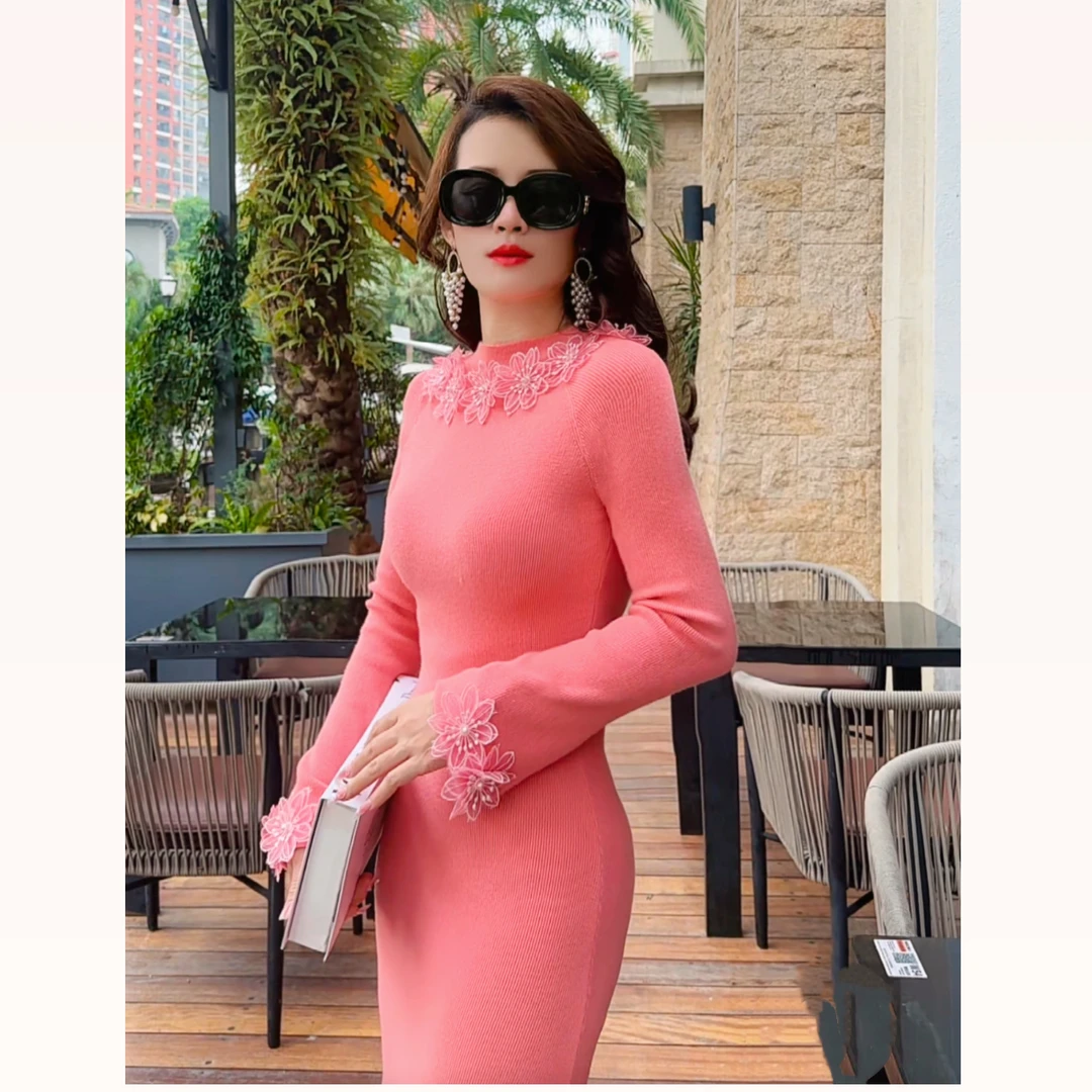 【断码清货】原创设计温柔淑女风蕾丝花瓣一字肩针织衫套装裙两件