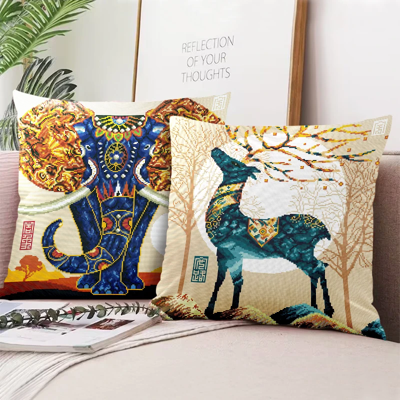 新款十字绣抱枕套自己绣一对车用车载刺绣中国风名族沙发腰靠垫