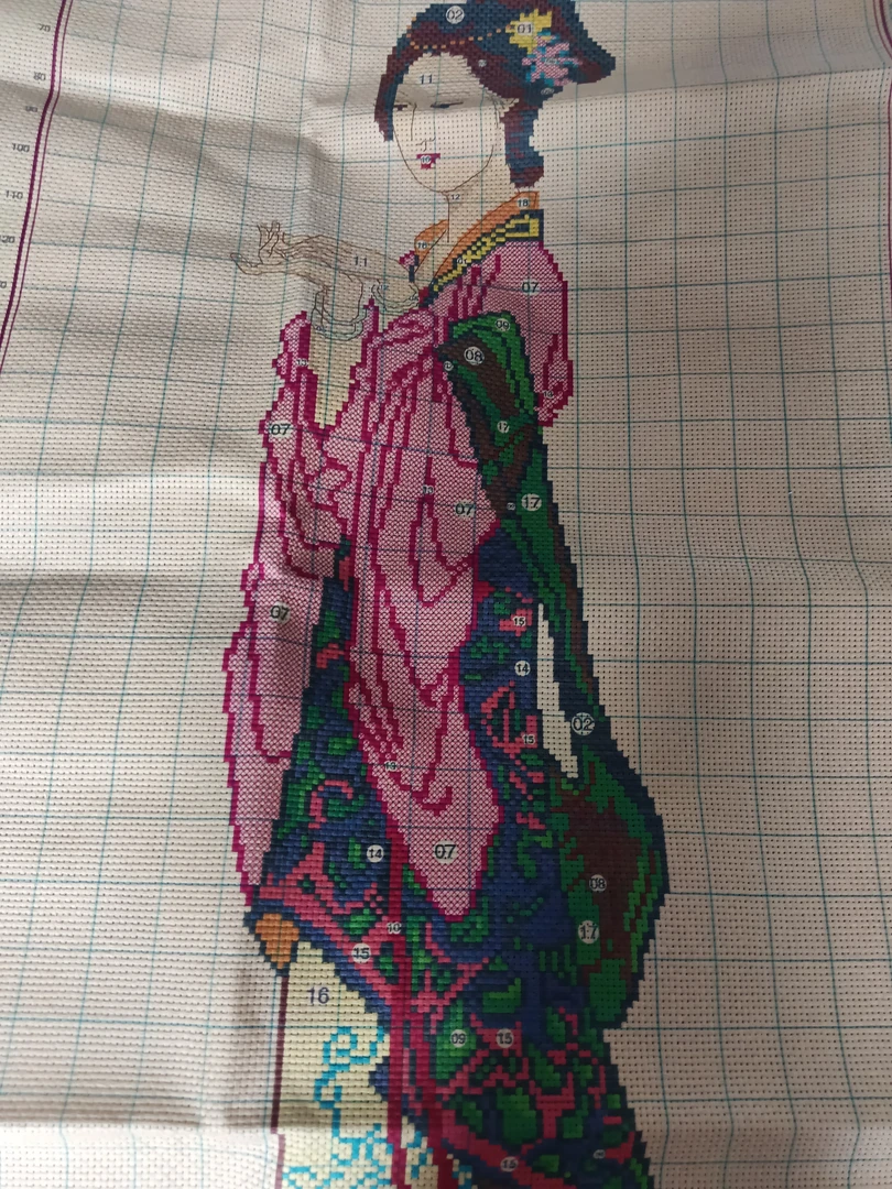 十字绣古典美女古娟布中格50×95