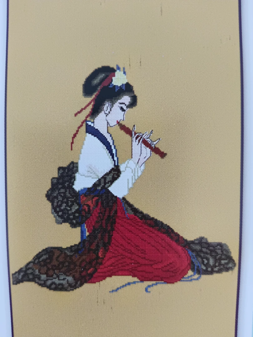十字绣吹箫美人古娟布中格三股绣50×75