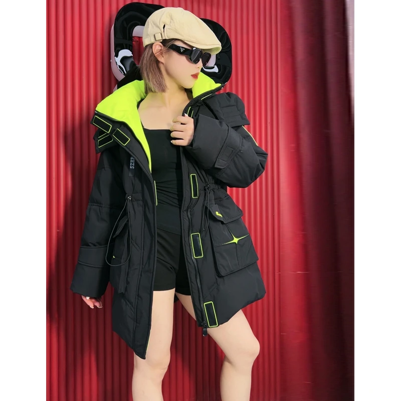 【男女同款】冬季连帽中长款加厚时尚潮流宽松情侣保暖洋气外套