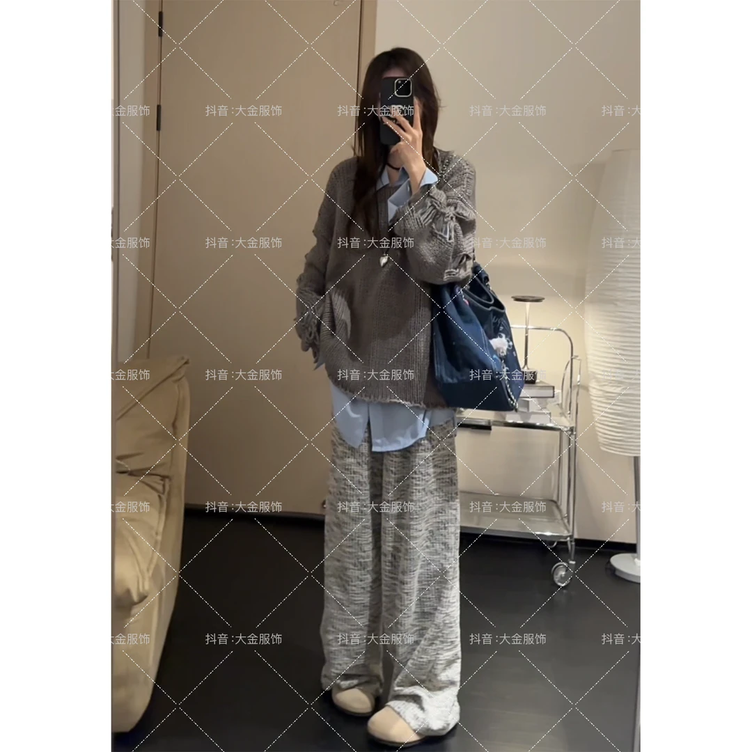 【不费力穿搭 舒适小香裤】春秋直筒宽松休闲设计感松紧腰西装扣