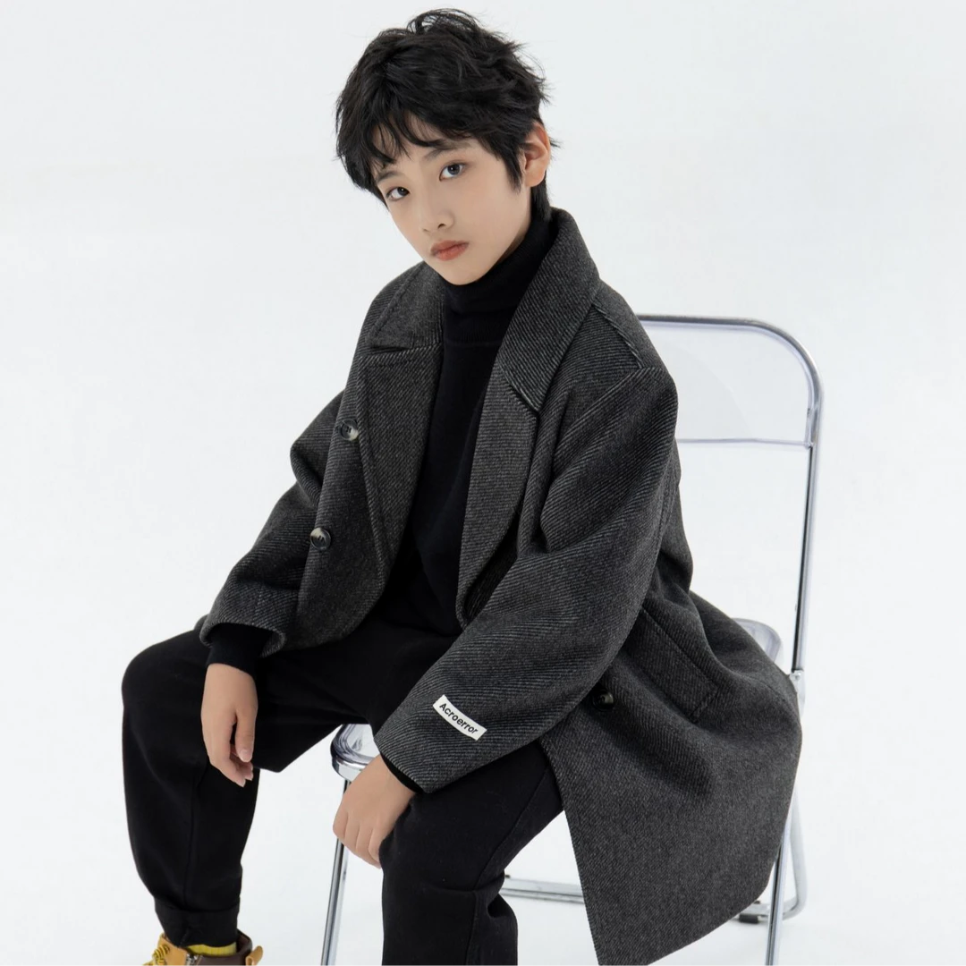 【袖口贴标大衣】2025男童秋冬新款外套加棉毛呢中长款韩版冬季007