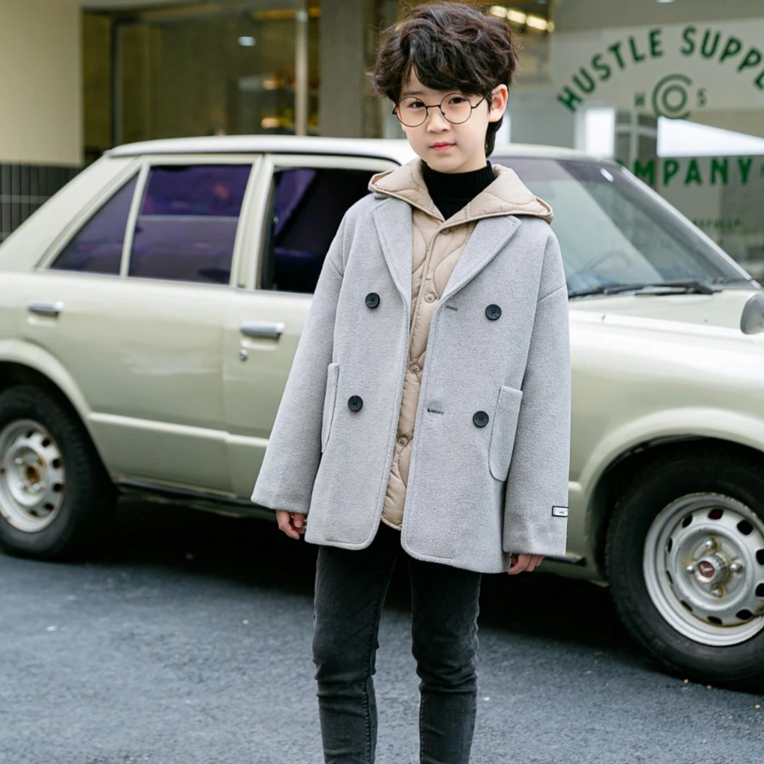 男童毛呢外套加厚中长款中大装2025秋冬新款宝宝呢子大衣2803