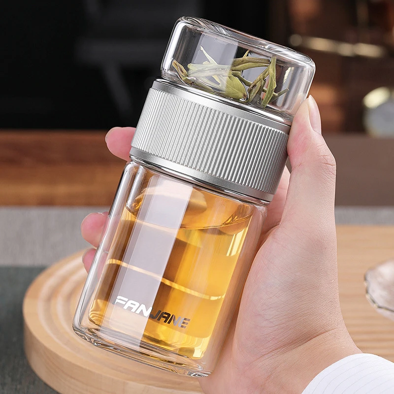 茶水分离杯茶杯男士泡茶专用耐热透明大容量双层泡茶女士玻璃水杯