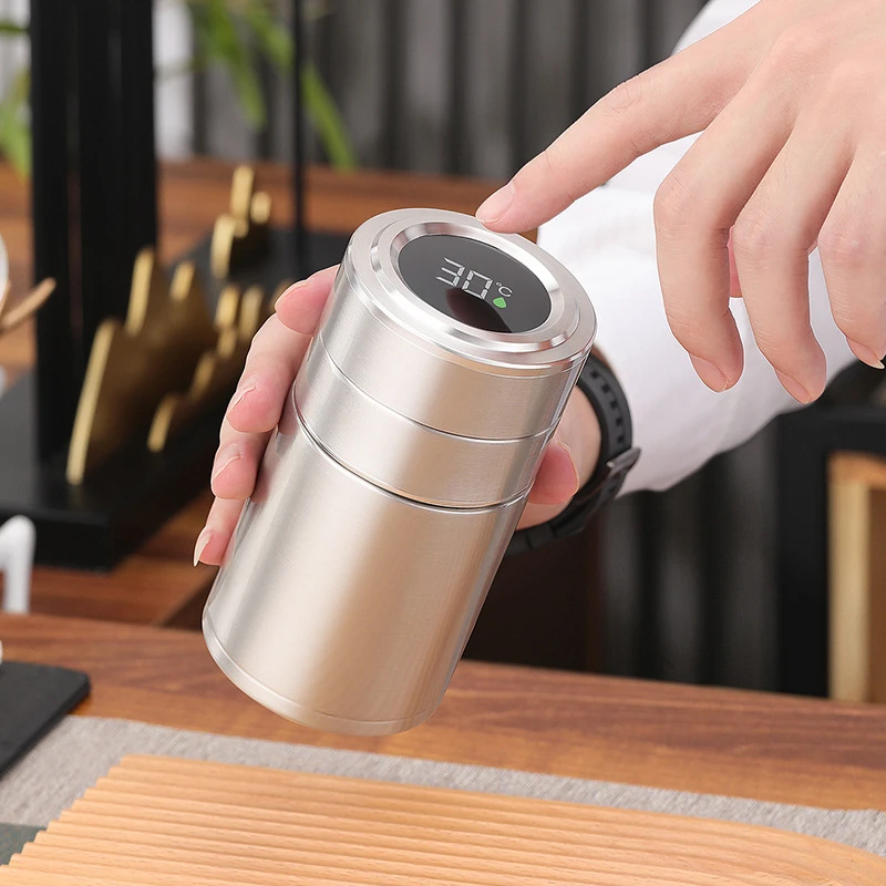 繁简茶水分离316不锈钢保温杯智能显温泡茶杯可爱*迷你便携水杯子