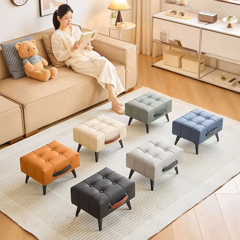 家用门口矮凳油蜡皮手提凳茶几小凳子入户换鞋凳客厅沙发脚踏板凳