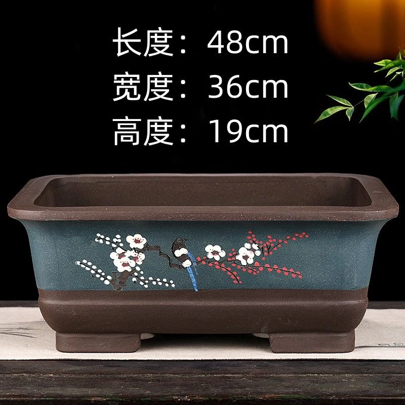 宜兴紫砂盆景花盆长方形特大口径多肉文竹树桩清仓陶瓷盆包邮