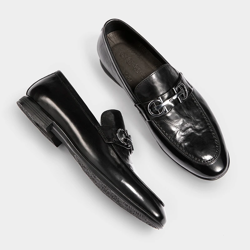 【懒人一脚蹬免系带】休闲皮鞋男商务乐福鞋英伦马衔扣套脚男鞋