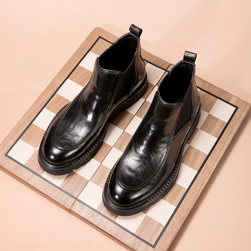 【增高3.2公分 有加绒】切尔西男靴休闲高帮马丁靴英伦百搭真皮短靴