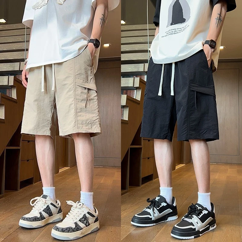 冰丝短裤男士夏季新款凉感五分休闲裤子男青少年宽松直筒工装中裤