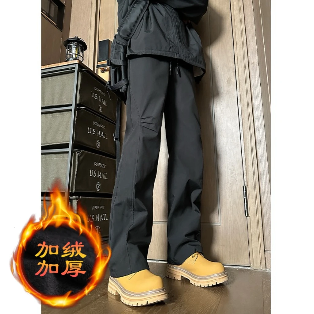 美式机能冲锋裤男女秋冬加绒户外登山裤防风防水抽绳直筒休闲裤