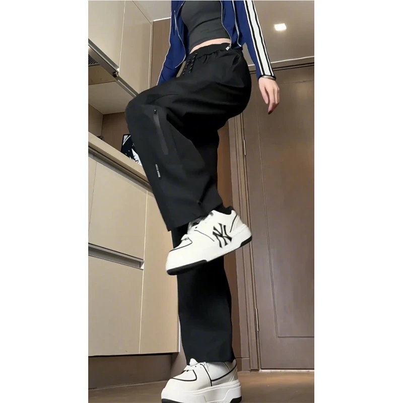 冲锋裤美式降落伞兵黑色工装裤男女运动登山休闲裤宽松直筒长裤子