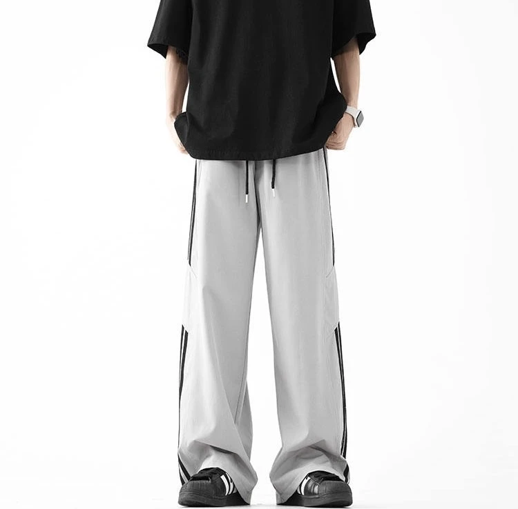 三道杠条纹设计感薄款休闲裤子男2025夏季新款高街宽松直筒运动裤