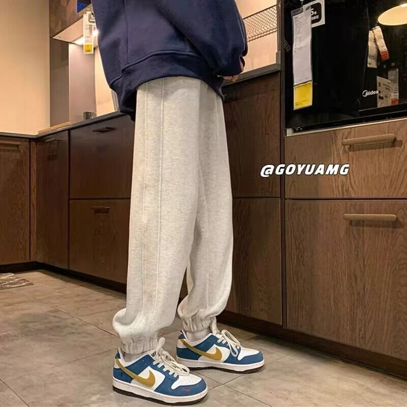 灰色卫裤男秋冬季美式复古潮牌宽松束脚运动裤百搭高级感休闲裤子