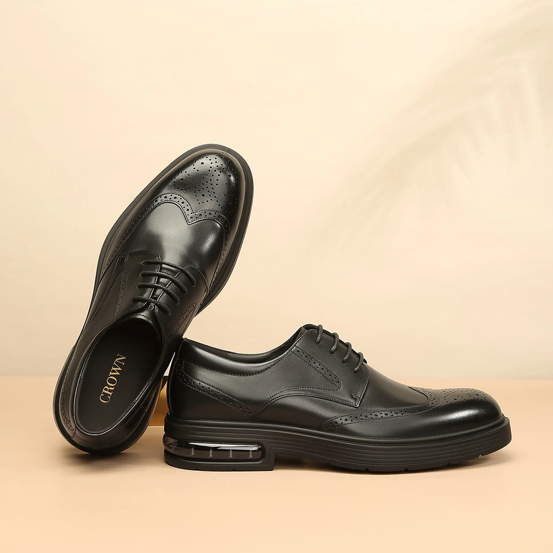 皇冠新款牛皮革布洛克厚底德比鞋商务皮鞋休闲男皮鞋