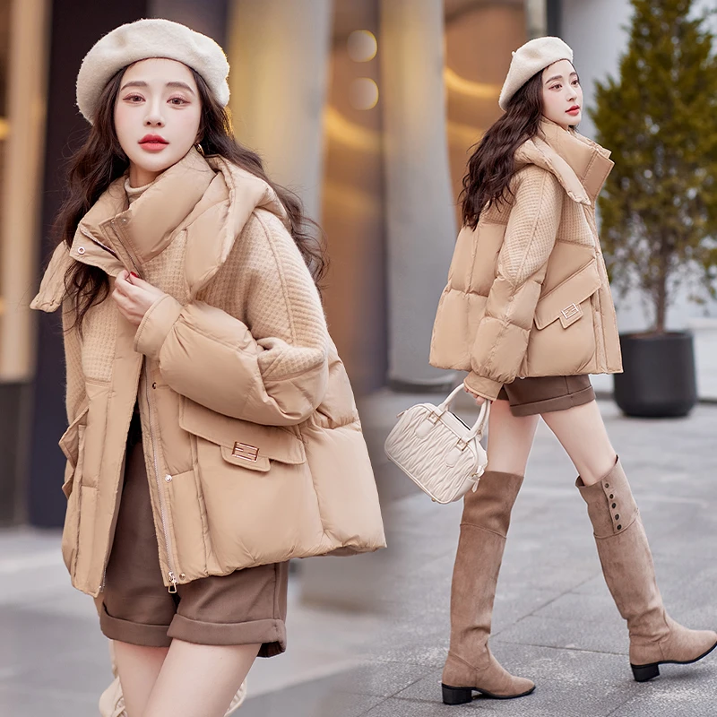 冬季韩版气质宽松时尚洋气减龄甜美短款小个子连帽白鸭绒羽绒服