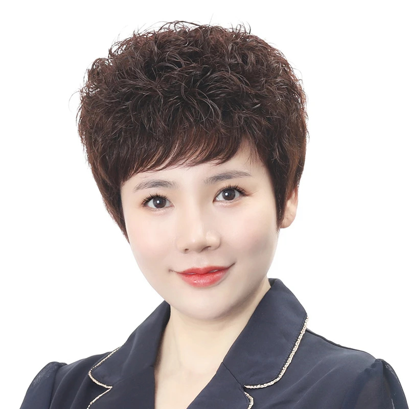 【真发头套】许昌假发调节舒适遮白发透气假发套女士送妈妈短卷发