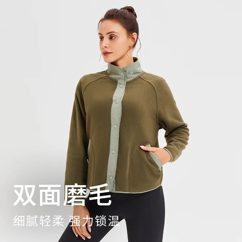 秋冬摇粒绒拉链外套保暖女士时尚舒适女款连帽羊羔绒双面长袖加厚