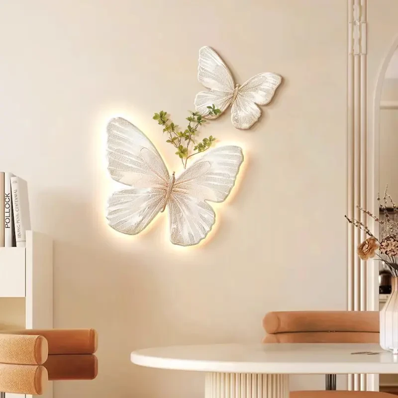 法式奶油风蝴蝶餐厅装饰画壁灯创意客厅墙面挂件立体砂岩玄关挂画