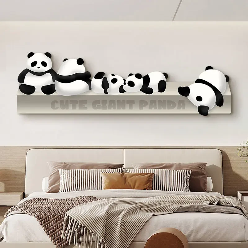 熊猫主卧室房间墙面装饰画卡通灯画床头壁画客厅沙发背景墙挂画