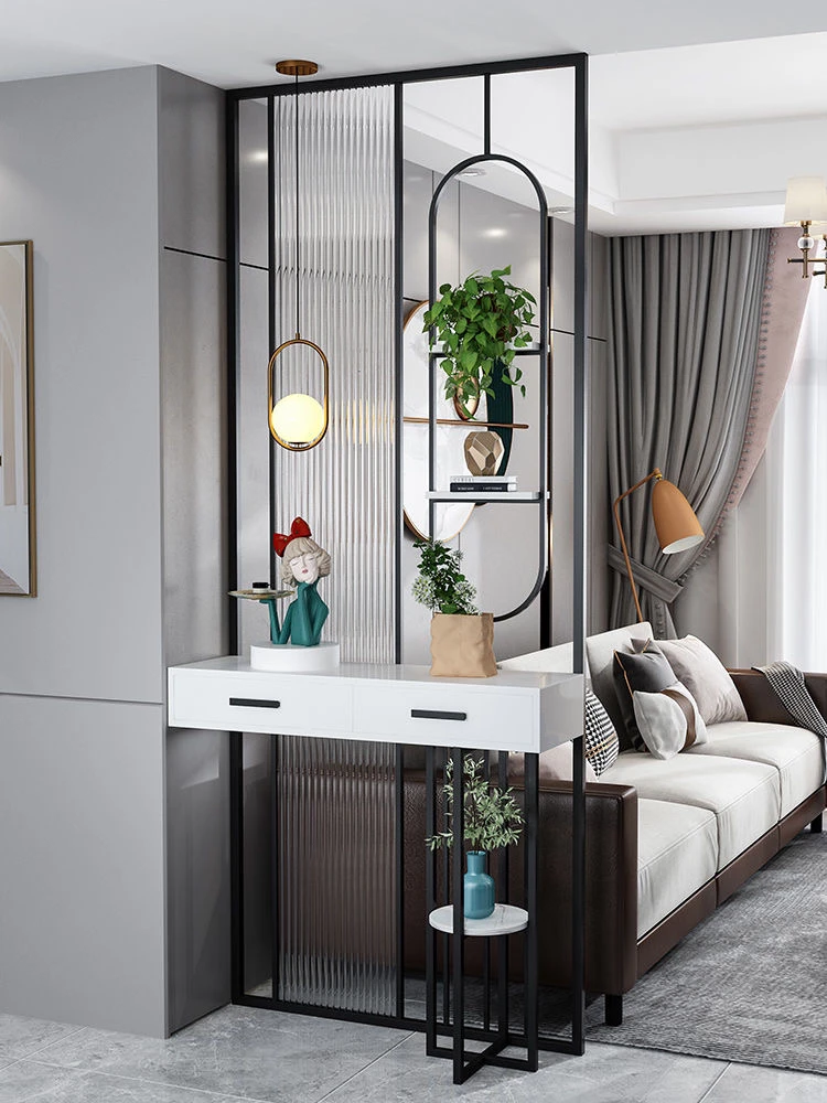 新款轻奢入户2025简约玄关柜装饰隔断创意置物半半墙客厅屏风