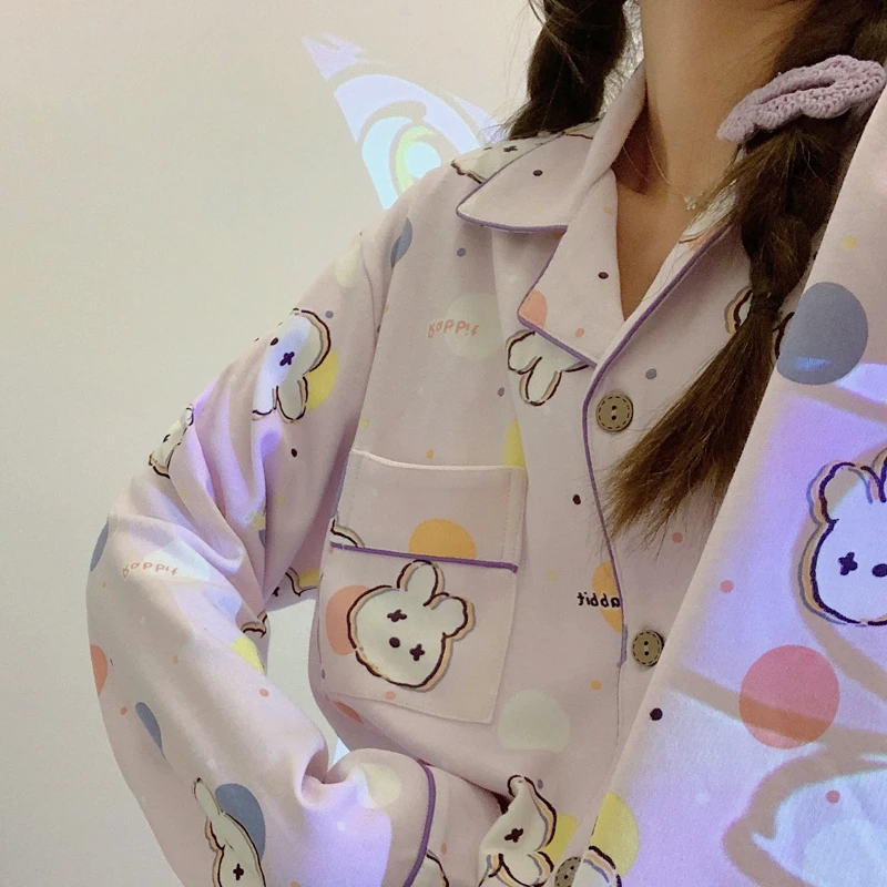 春秋季睡衣少女大码200斤学生新款甜美可爱棉感长袖ins家居服套装