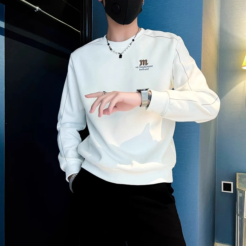 bnhx秋冬痞帅修身刺绣加厚卫衣男士2025新款简约印花长袖打底上衣