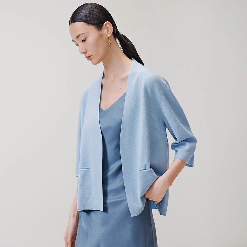 寺山文也 行歌/跨季无忧 澳洲美利奴羊毛 五分袖针织开衫秋夏女