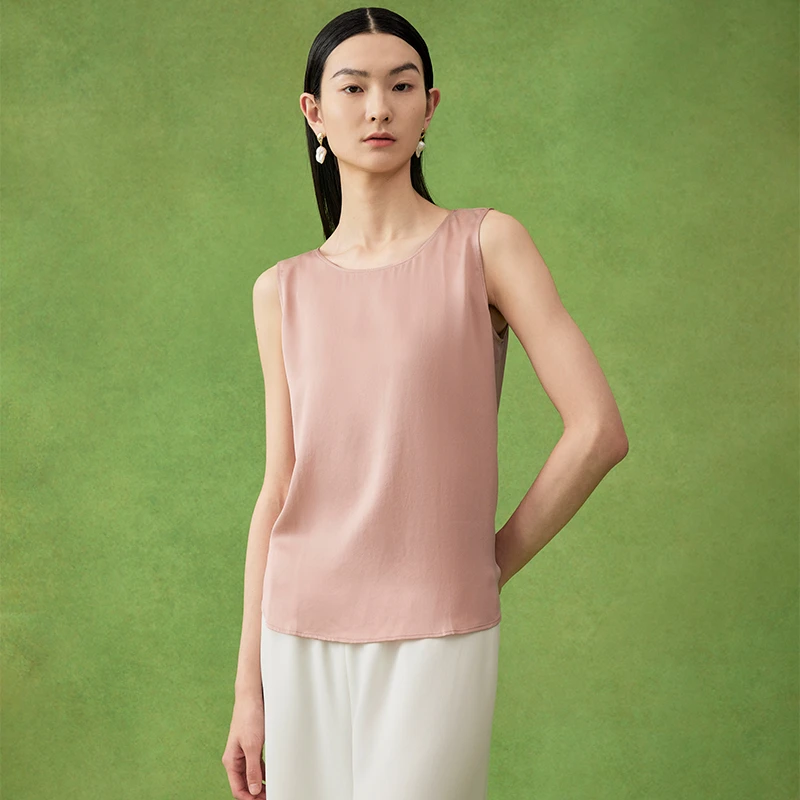 寺山文也 念真/简约纯色宽松16MM砂洗素绉缎真丝背心女年春夏