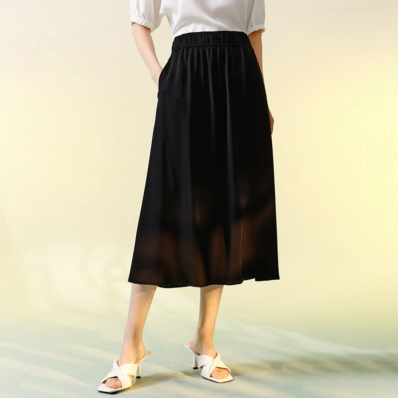 寺山文也 雨暮/22姆米真丝双乔缎简约百搭中长A字夏季半身裙