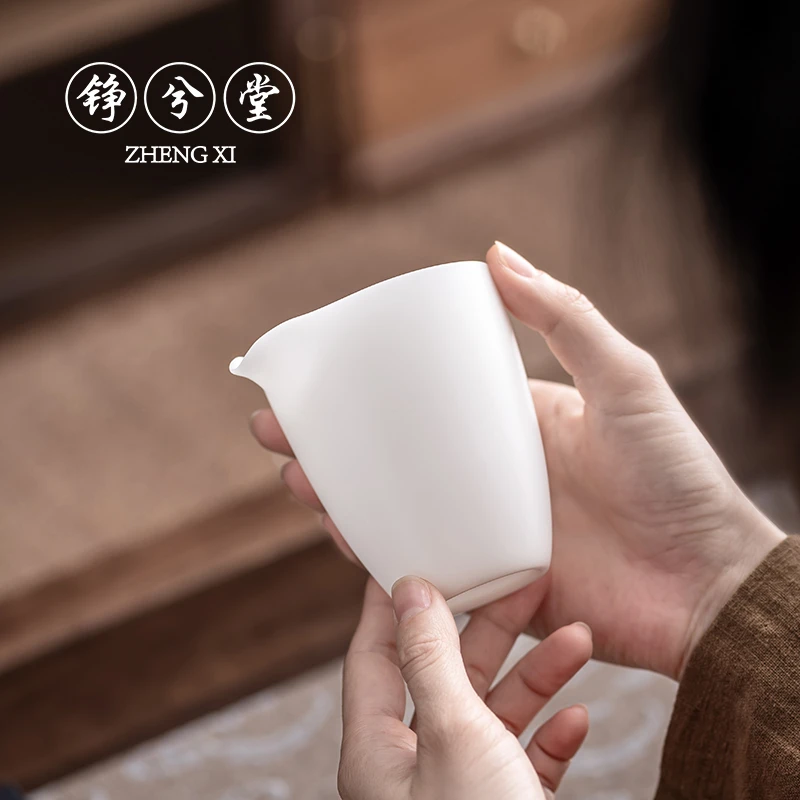 铮兮堂冰种玉瓷公道杯薄胎茶海白瓷分茶器大容量高档家用手工茶道