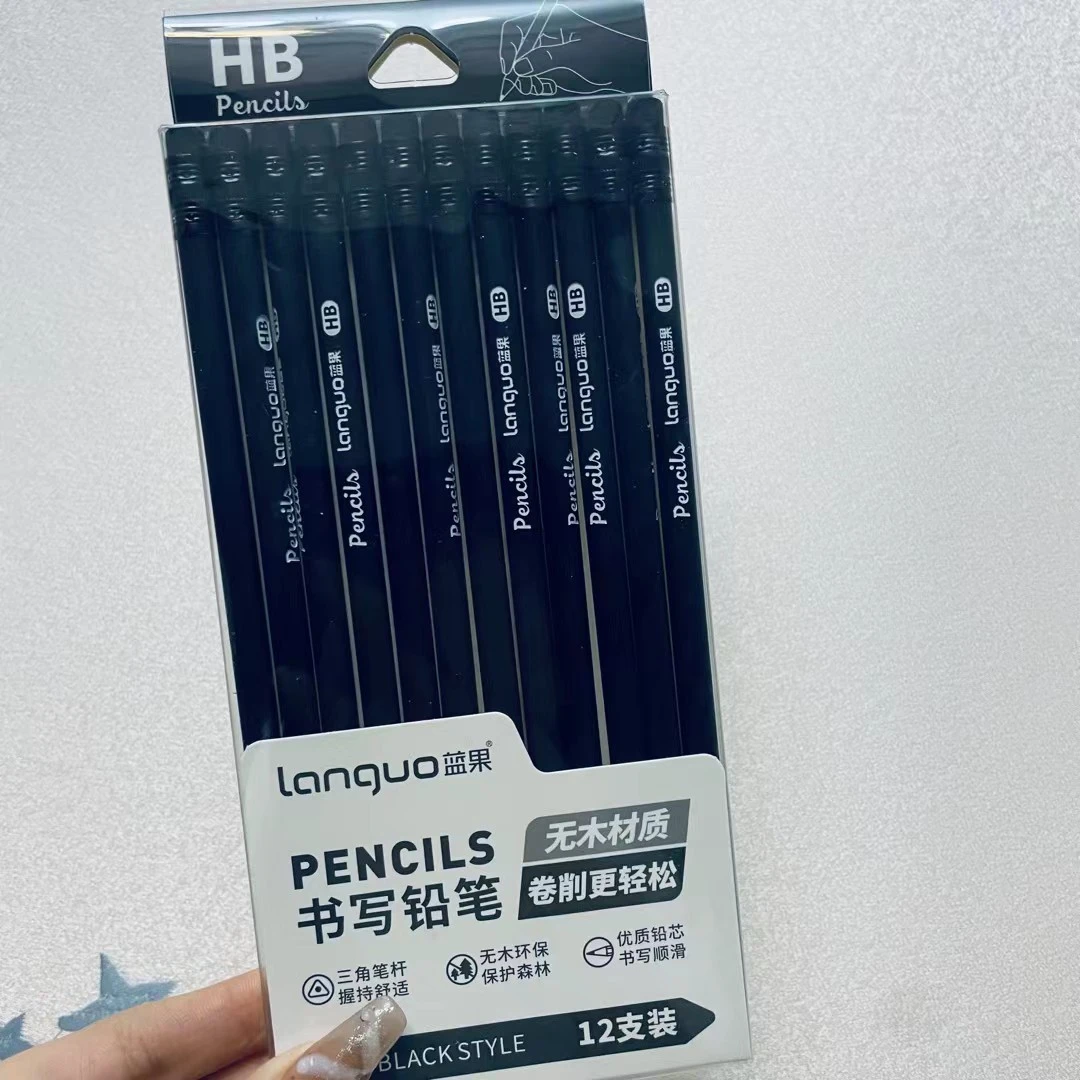 languo蓝果无木环保铅笔HB小学生专用无毒考试用HB三角杆带橡皮擦