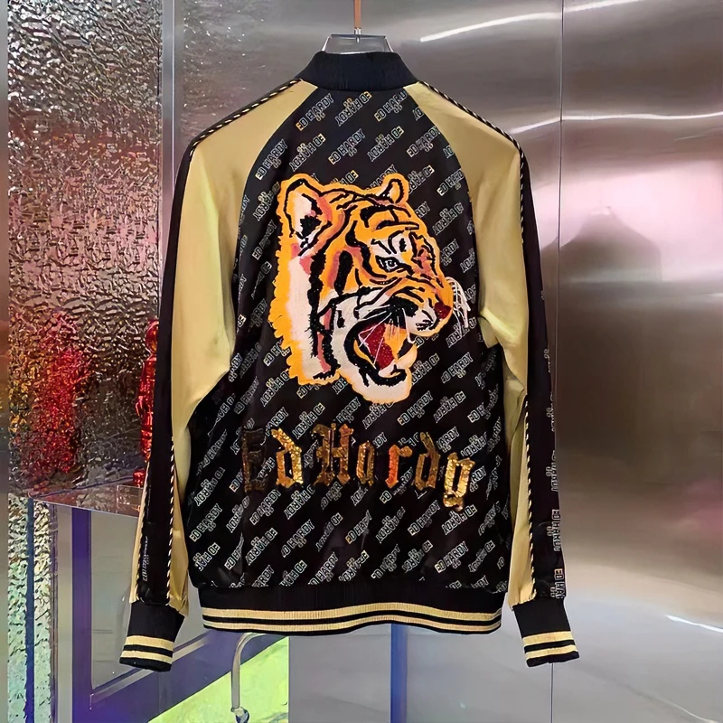 2024新款ED轻奢潮品男外套重工刺绣章仔夹克手工串珠亮片满花夹克