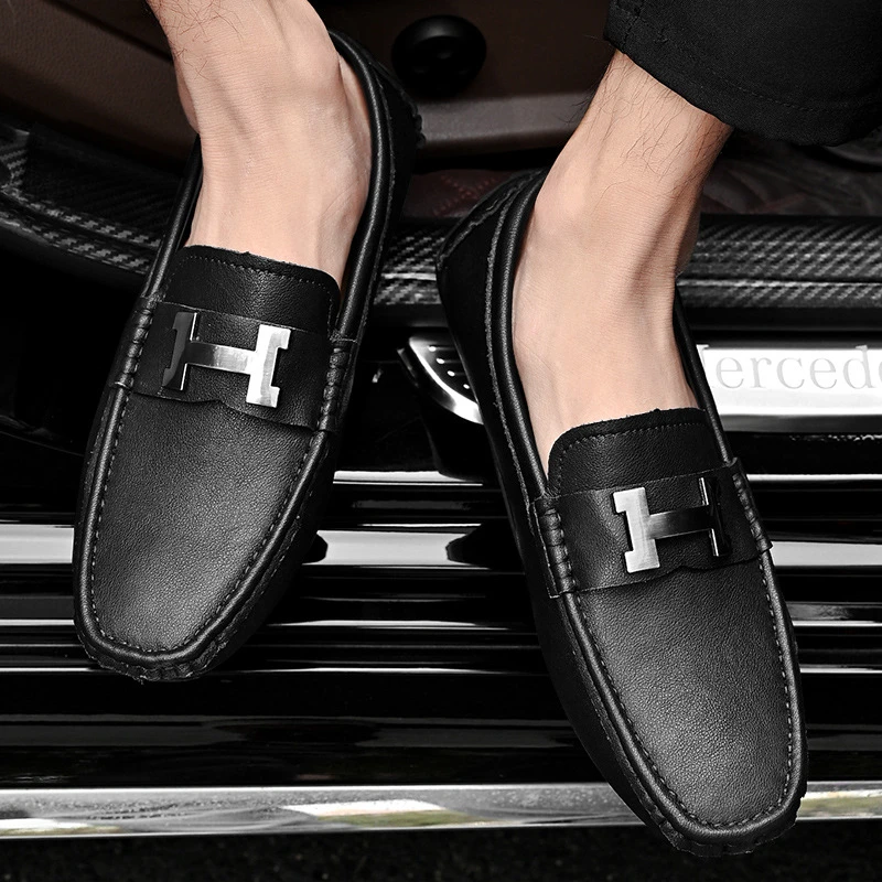 【意式高定】意大利高档夏季一脚蹬皮鞋 轻奢豆豆鞋 男士舒适皮鞋-L