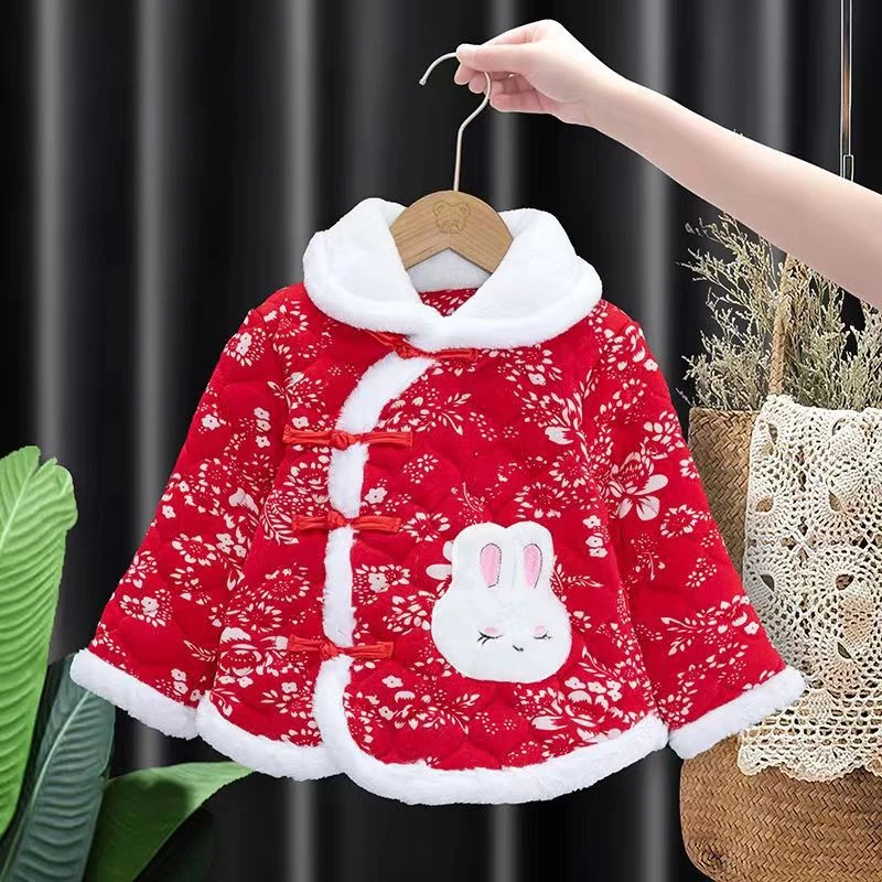 女童棉服冬季加厚网红款东北大花棉袄儿童喜庆棉衣中国风拜年服